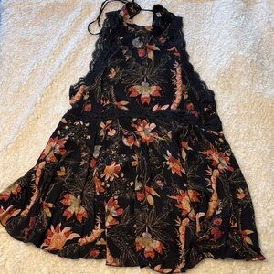 Intimacy by Free People Black Lace Floral Tunic Mini Dress Medium